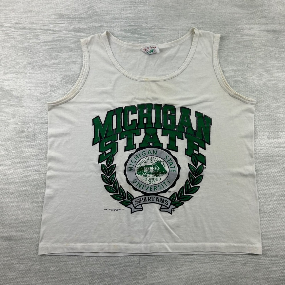 Vintage 80s Michigan State Shirt Size Medium White Tank Top Spartans University